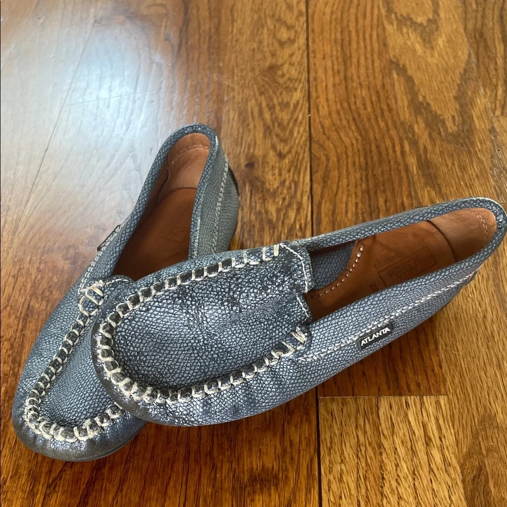 Kids Atlanta Mocassins Gray Metallic Moccasin Loafers - Slip-On Comfort sz 28